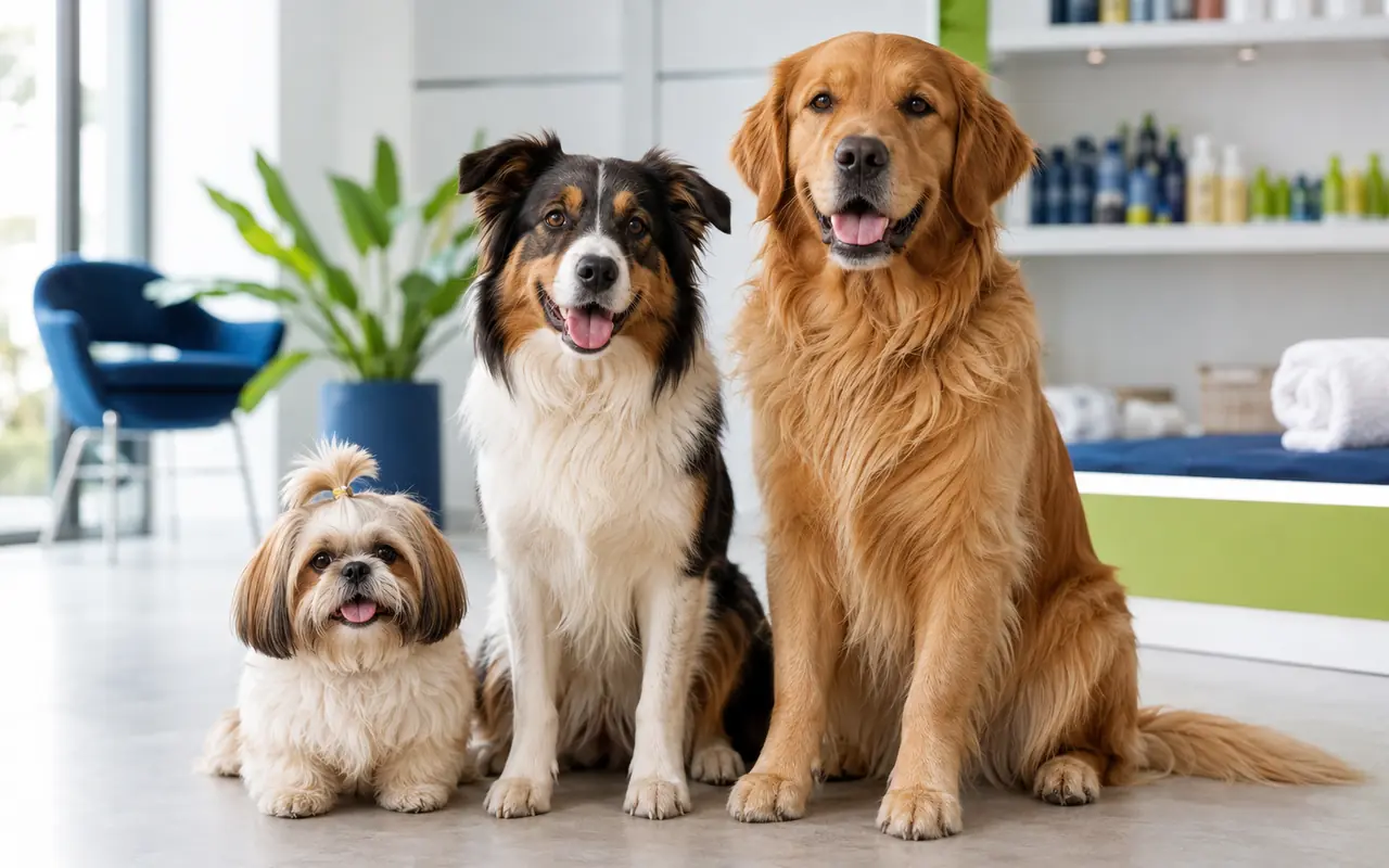 Cães saudáveis em ambiente de cuidados para pets